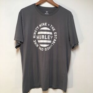 Hurley Men XL Shirt Gray Graphic Tee Short Sleeve Casual Beach Coastal Cotton